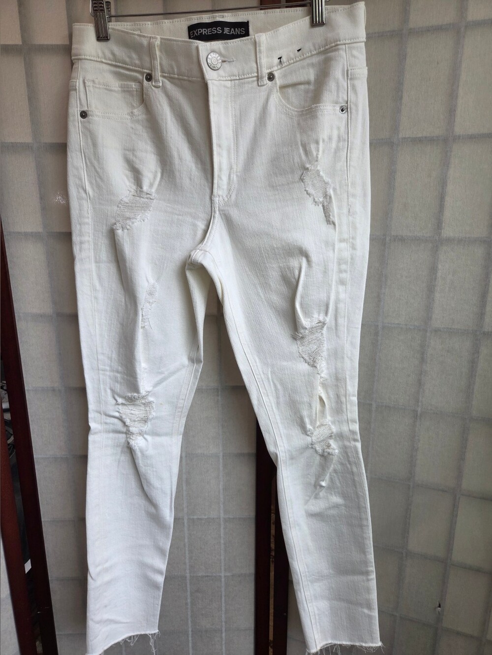 Express High Rise Distressed White Ankle Legging Jeans 8R Y2K Streetwear Edge